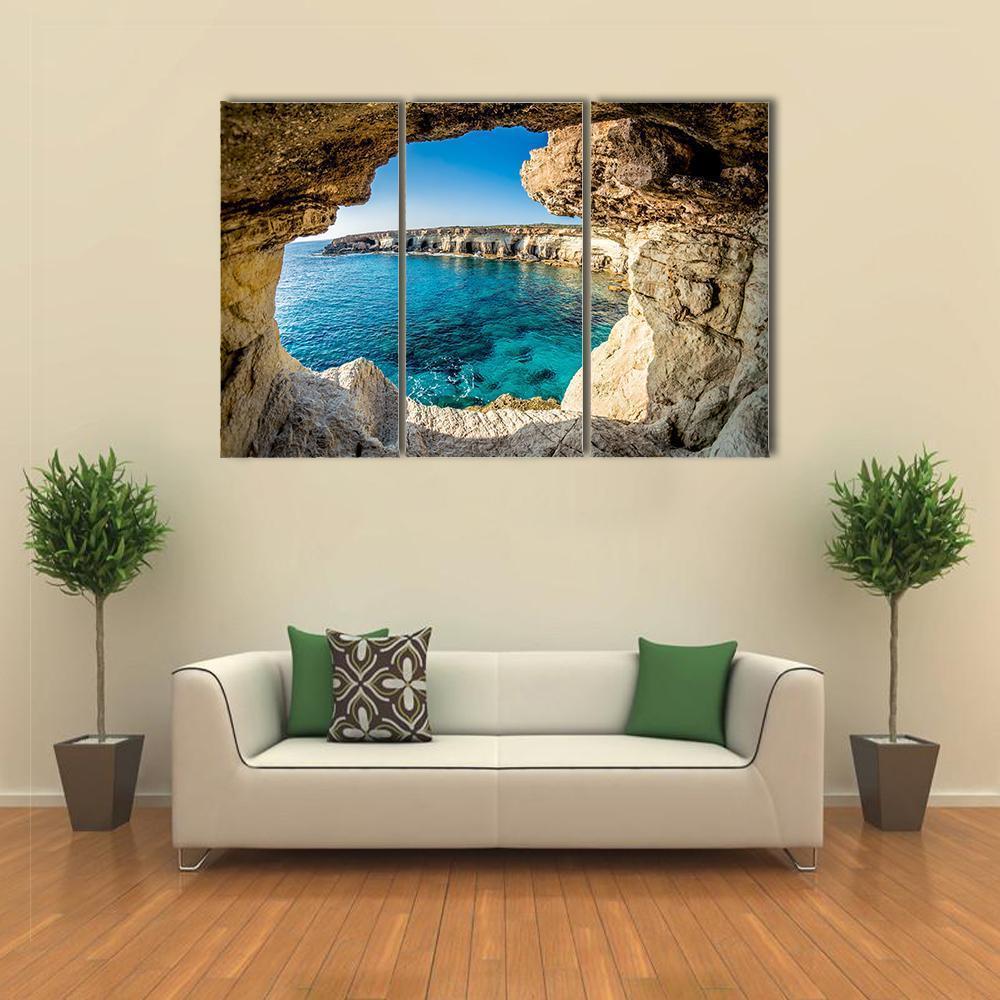 Sea Caves Near Ayia Napa In Cyprus Canvas Wall Art-3 Horizontal-Gallery Wrap-37" x 24"-Tiaracle