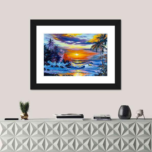 Sea Evening Landscape Canvas Wall Art-1 Piece-Framed Print-20" x 16"-Tiaracle
