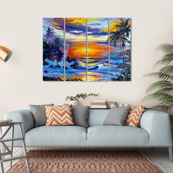 Sea Evening Landscape Canvas Wall Art-4 Horizontal-Gallery Wrap-34" x 24"-Tiaracle