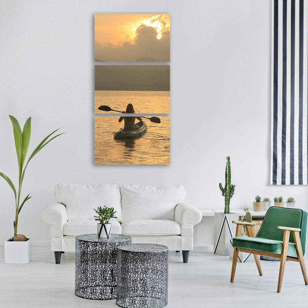 Kayaking At Sunrise Vertical Canvas Wall Art-3 Vertical-Gallery Wrap-12" x 25"-Tiaracle