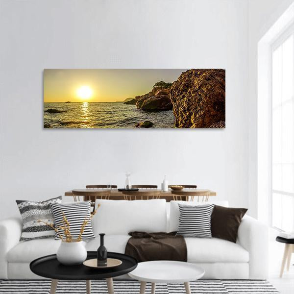 Sea Landscape At Sunset Panoramic Canvas Wall Art-1 Piece-36" x 12"-Tiaracle