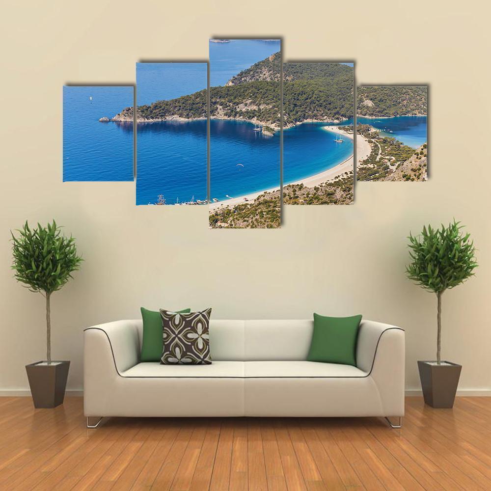 Sea Landscape View Of Beach Canvas Wall Art-5 Star-Gallery Wrap-62" x 32"-Tiaracle