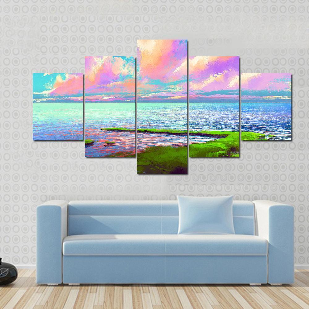 Sea Painting Canvas Wall Art-5 Star-Gallery Wrap-62" x 32"-Tiaracle