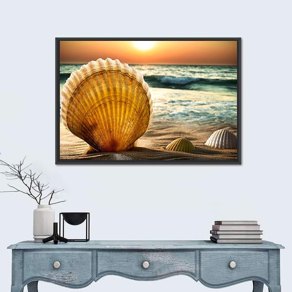 Sea Shells In The Sand Canvas Wall Art-1 Piece-Floating Frame-24" x 16"-Tiaracle