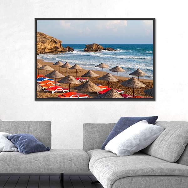 Sea Sun Beach In Cyprus Canvas Wall Art-1 Piece-Floating Frame-24" x 16"-Tiaracle