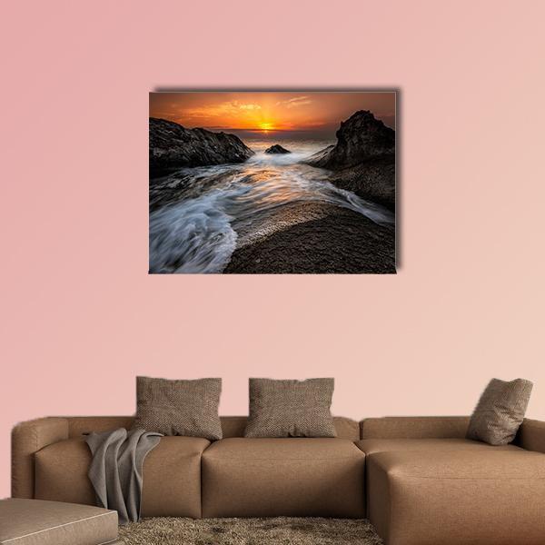 Sea Sunrise At The Black Sea Coast In Bulgaria Canvas Wall Art-1 Piece-Gallery Wrap-48" x 32"-Tiaracle
