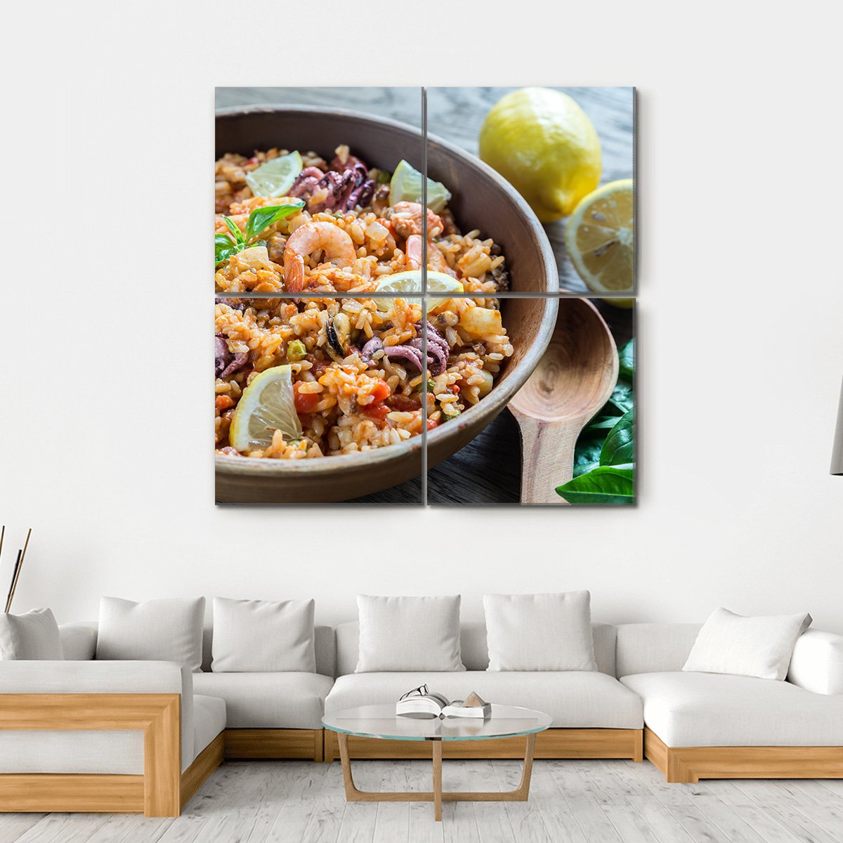 Seafood Paella Canvas Wall Art-4 Square-Gallery Wrap-17" x 17"-Tiaracle