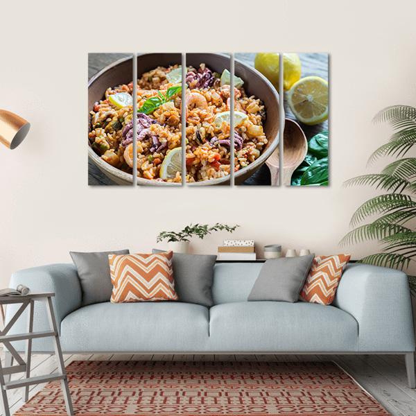 Seafood Paella Canvas Wall Art-5 Horizontal-Gallery Wrap-22" x 12"-Tiaracle