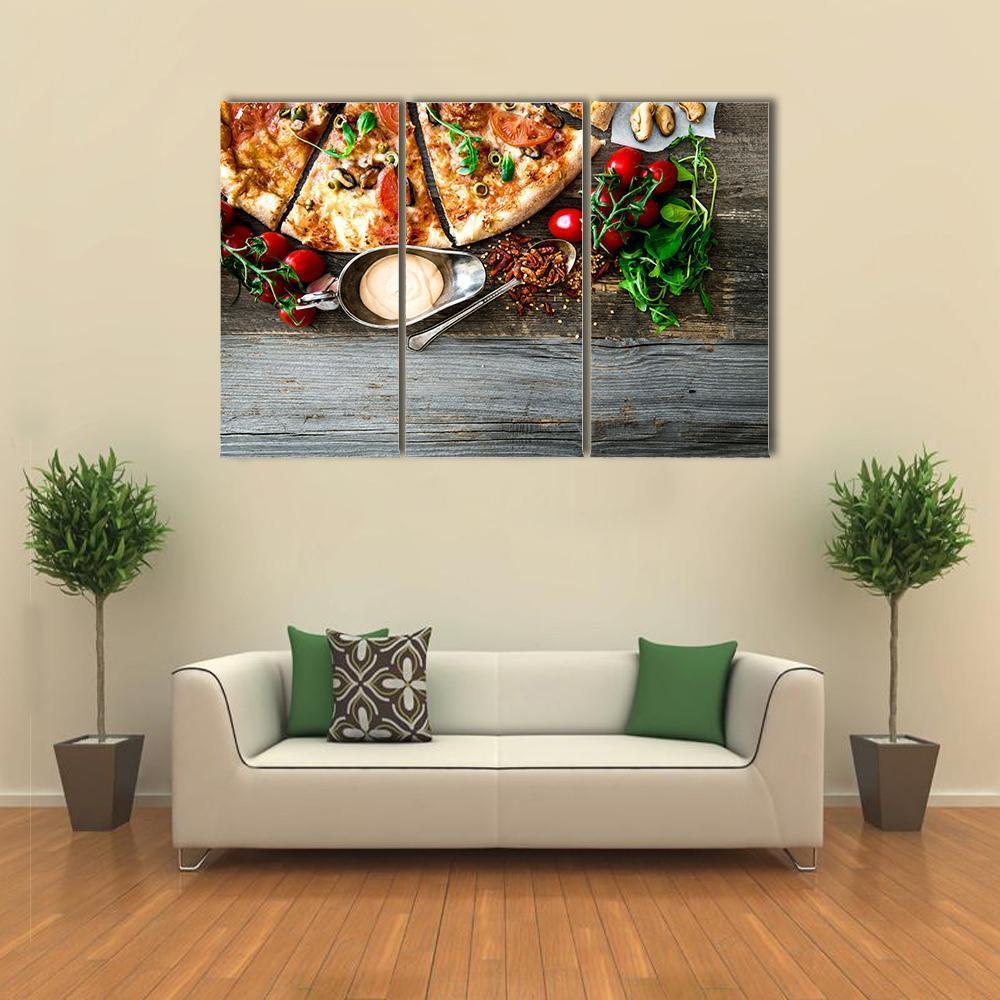 Seafood Pizza With Cherries Canvas Wall Art-3 Horizontal-Gallery Wrap-37" x 24"-Tiaracle