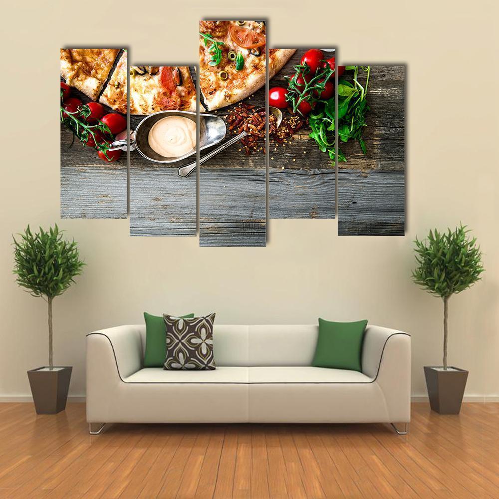 Seafood Pizza With Cherries Canvas Wall Art-5 Pop-Gallery Wrap-47" x 32"-Tiaracle