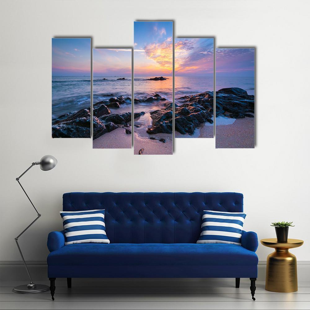 Seascape Composition Canvas Wall Art-5 Pop-Gallery Wrap-47" x 32"-Tiaracle