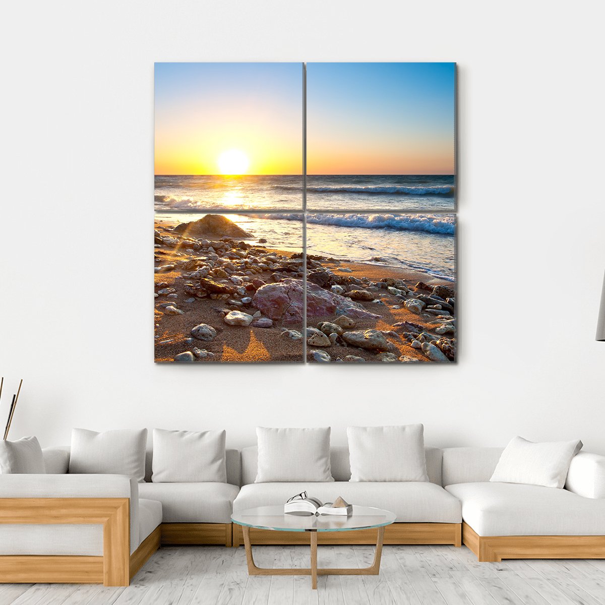 Seascape During Sundown Canvas Wall Art-4 Square-Gallery Wrap-17" x 17"-Tiaracle