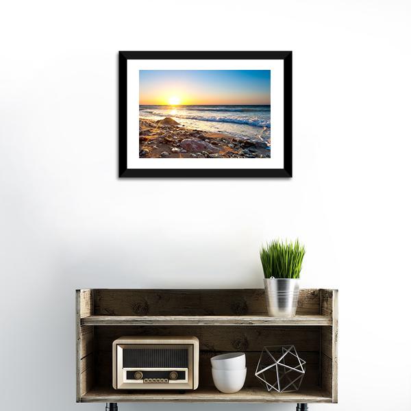 Seascape During Sundown Canvas Wall Art-1 Piece-Framed Print-20" x 16"-Tiaracle