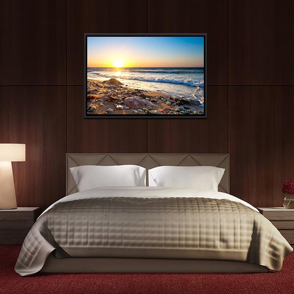 Seascape During Sundown Canvas Wall Art-3 Horizontal-Gallery Wrap-25" x 16"-Tiaracle