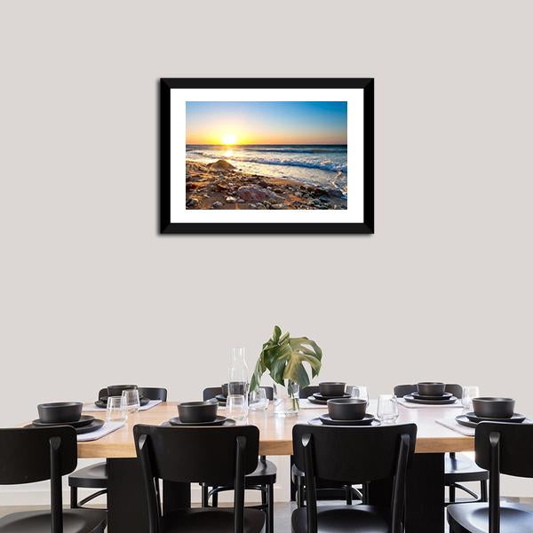 Seascape During Sundown Canvas Wall Art-3 Horizontal-Gallery Wrap-25" x 16"-Tiaracle