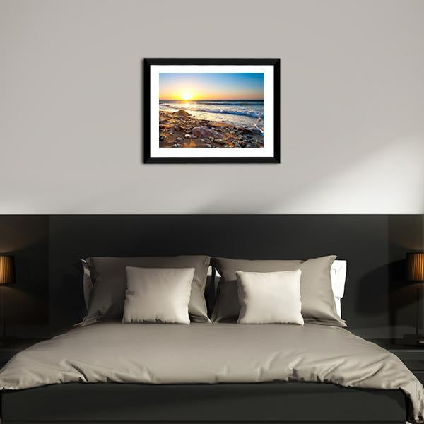 Seascape During Sundown Canvas Wall Art-3 Horizontal-Gallery Wrap-25" x 16"-Tiaracle