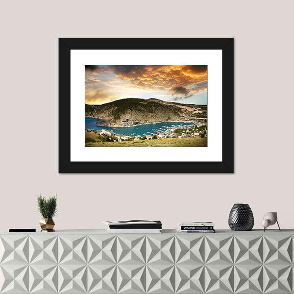 Seascape With Mountains Vertical Canvas Wall Art-3 Vertical-Gallery Wrap-12" x 25"-Tiaracle