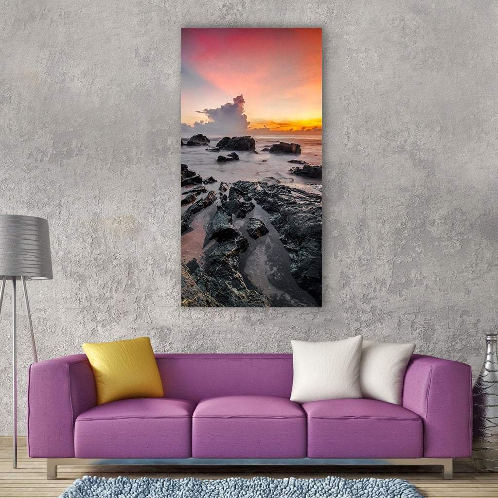 Seashore At Sunset Vertical Canvas Wall Art-1 Vertical-Gallery Wrap-12" x 24"-Tiaracle