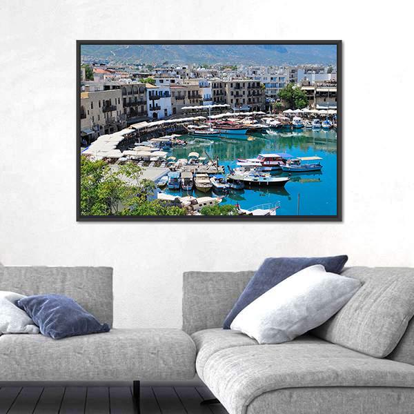 Seashore With A Pier Tourist Center Of Kyrenia Canvas Wall Art-3 Horizontal-Gallery Wrap-25" x 16"-Tiaracle