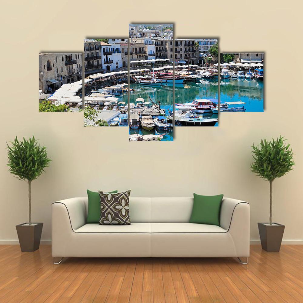 Seashore With A Pier Tourist Center Of Kyrenia Canvas Wall Art-5 Star-Gallery Wrap-62" x 32"-Tiaracle