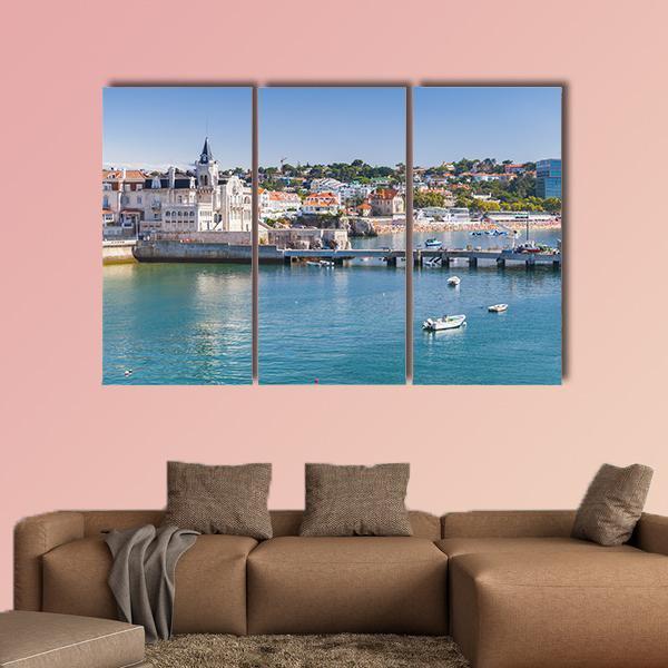 Seaside Cityscape Of Cascais Canvas Wall Art-3 Horizontal-Gallery Wrap-37" x 24"-Tiaracle