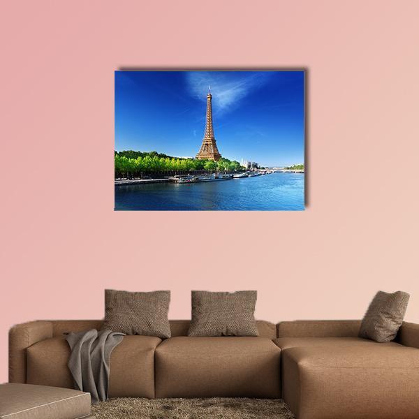 Eiffel Tower In Day Time Canvas Wall Art-1 Piece-Gallery Wrap-48" x 32"-Tiaracle