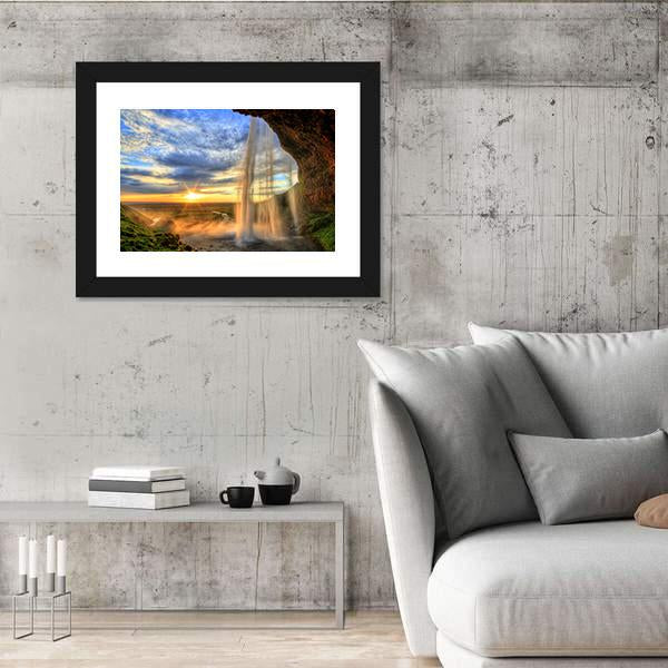 Seljalandfoss Waterfall At Sunset In Iceland Canvas Wall Art-3 Horizontal-Gallery Wrap-25" x 16"-Tiaracle