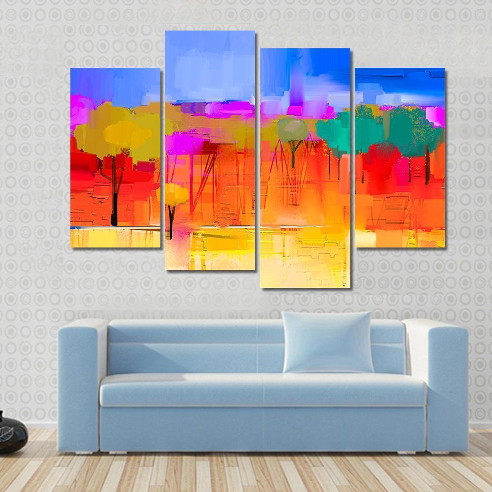 Semi Abstract Image Of Tree And Field with Blue Sky Canvas Wall Art-4 Pop-Gallery Wrap-50" x 32"-Tiaracle