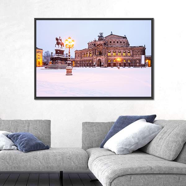 Semperoper In The Winter Time Canvas Wall Art-3 Horizontal-Gallery Wrap-25" x 16"-Tiaracle
