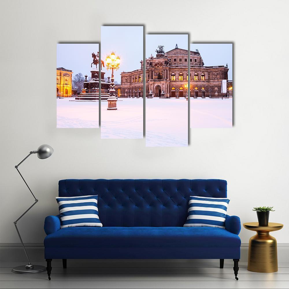 Semperoper In The Winter Time Canvas Wall Art-4 Pop-Gallery Wrap-50" x 32"-Tiaracle