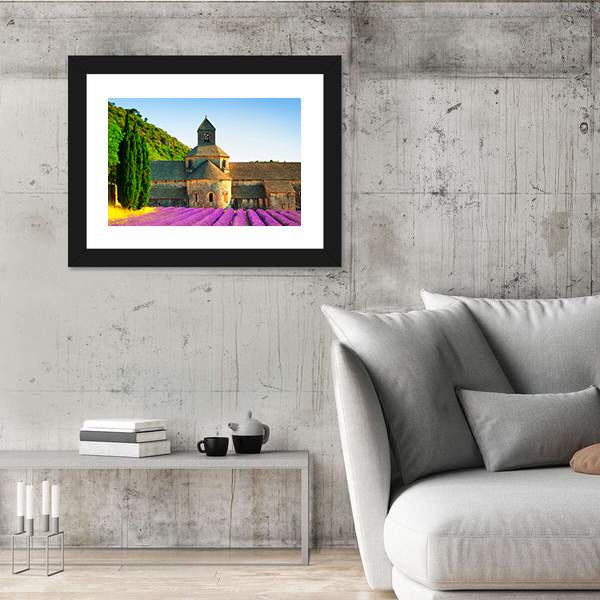 Sénanque Abbey With Flowers Canvas Wall Art-3 Horizontal-Gallery Wrap-25" x 16"-Tiaracle