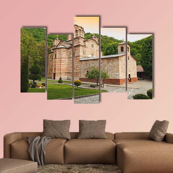 Serbian Orthodox Monastery Ravanica Canvas Wall Art-5 Pop-Gallery Wrap-47" x 32"-Tiaracle