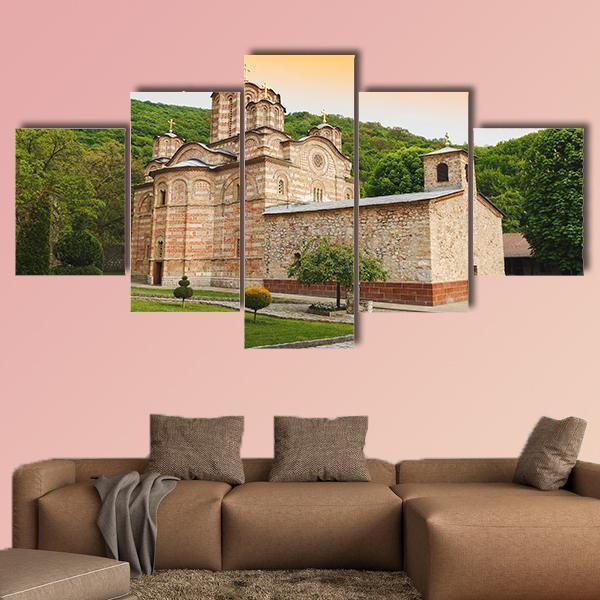 Serbian Orthodox Monastery Ravanica Canvas Wall Art-5 Star-Gallery Wrap-62" x 32"-Tiaracle