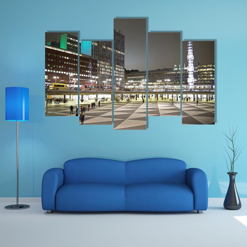 Sergels Torg Square In Stockholm City Canvas Wall Art-5 Pop-Gallery Wrap-47" x 32"-Tiaracle