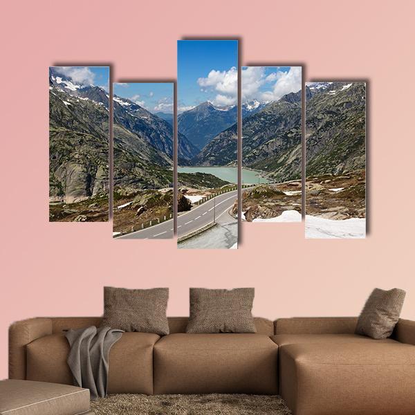 Serpentine Road In Swiss Alps Canvas Wall Art-5 Pop-Gallery Wrap-47" x 32"-Tiaracle