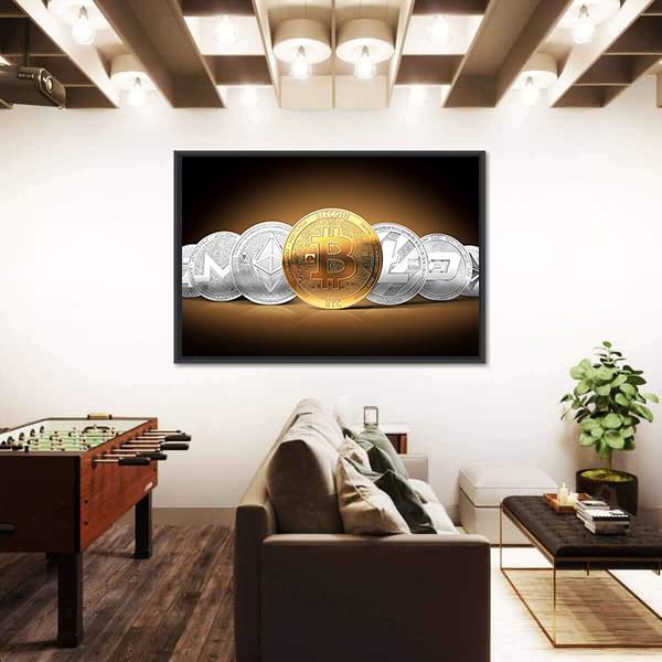 Set Of Cryptocurrencies Canvas Wall Art-3 Horizontal-Gallery Wrap-25" x 16"-Tiaracle