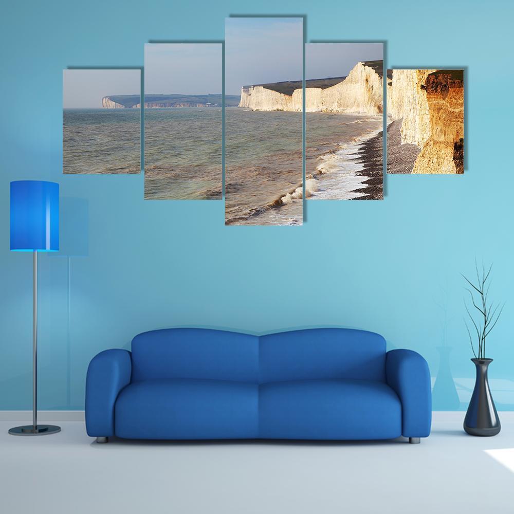 Seven Sisters Chalk Cliffs On England Canvas Wall Art-5 Star-Gallery Wrap-62" x 32"-Tiaracle