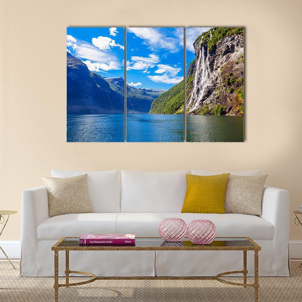 Seven Sisters Waterfall In Norway Canvas Wall Art-3 Horizontal-Gallery Wrap-37" x 24"-Tiaracle