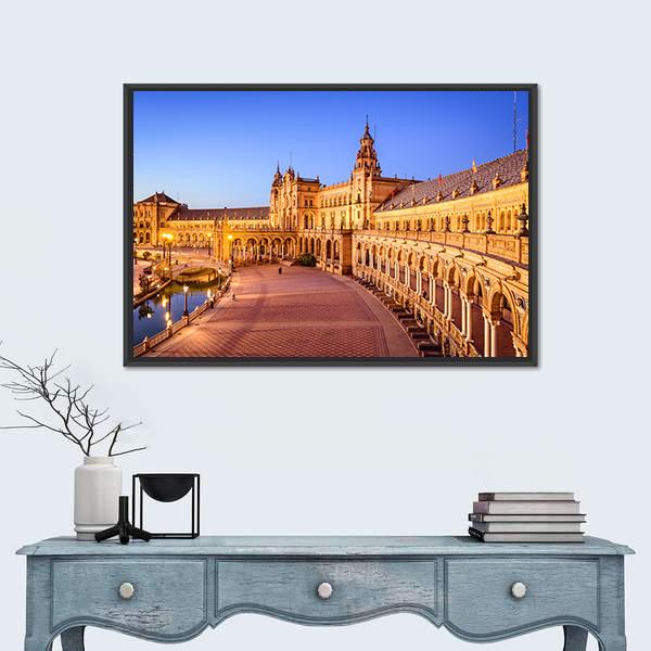 Seville In Spain At Spanish Square Canvas Wall Art-1 Piece-Floating Frame-24" x 16"-Tiaracle