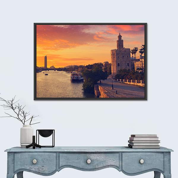 Seville Sunset Skyline Canvas Wall Art-1 Piece-Floating Frame-24" x 16"-Tiaracle