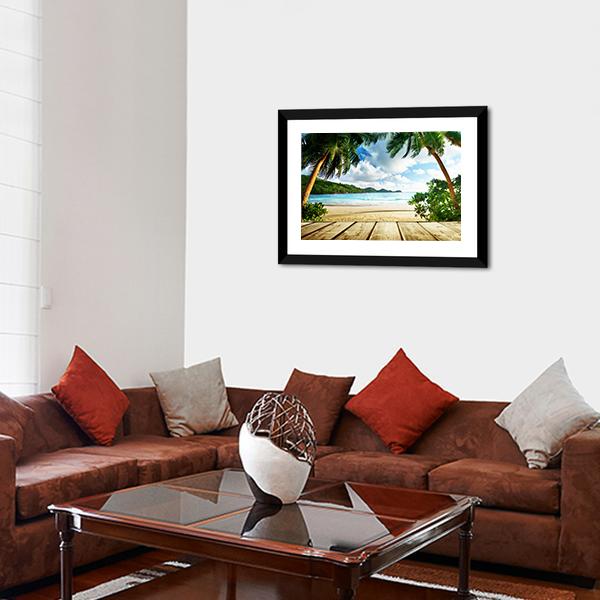Seychelles Beach & Wooden Pier Canvas Wall Art-5 Horizontal-Gallery Wrap-22" x 12"-Tiaracle