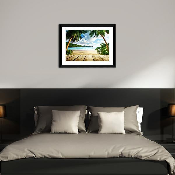 Seychelles Beach & Wooden Pier Canvas Wall Art-5 Horizontal-Gallery Wrap-22" x 12"-Tiaracle