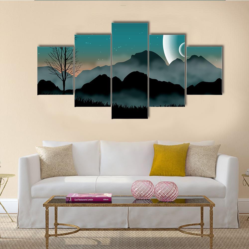 SF Space Night Sky Canvas Wall Art-5 Star-Gallery Wrap-62" x 32"-Tiaracle