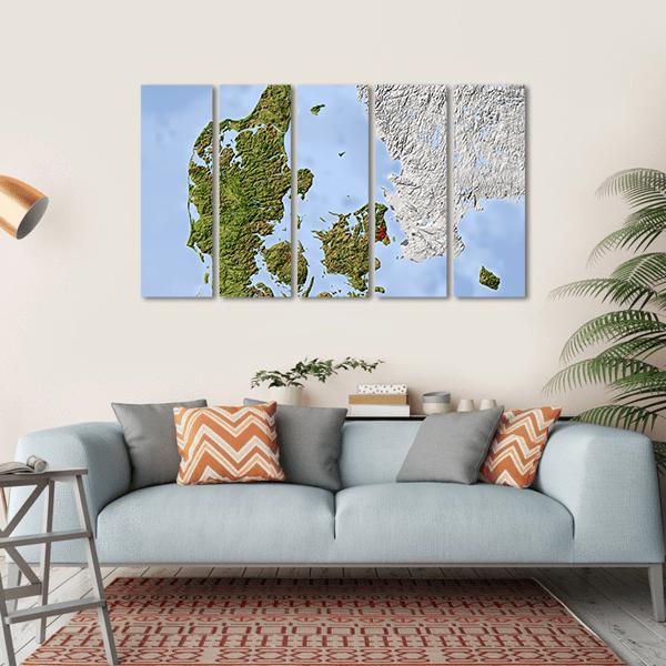 Shaded Relief Map Denmark Canvas Wall Art-5 Horizontal-Gallery Wrap-22" x 12"-Tiaracle