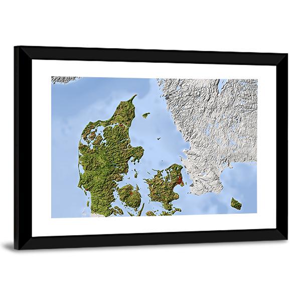 Shaded Relief Map Denmark Canvas Wall Art-3 Horizontal-Gallery Wrap-25" x 16"-Tiaracle