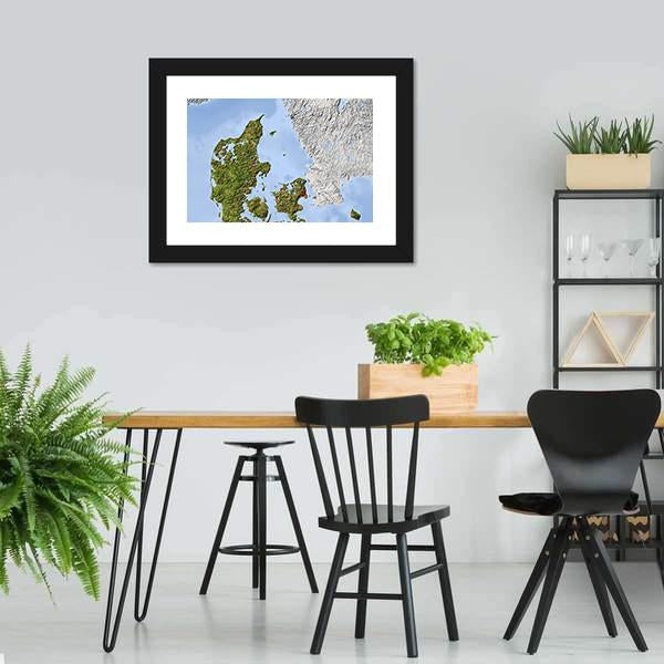 Shaded Relief Map Denmark Canvas Wall Art-3 Horizontal-Gallery Wrap-25" x 16"-Tiaracle