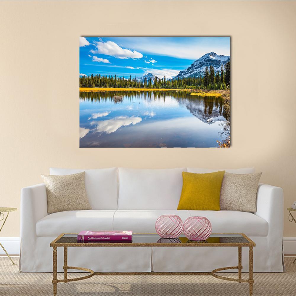 Shallow Marshy Lake In Rocky Mountains Canvas Wall Art-1 Piece-Gallery Wrap-48" x 32"-Tiaracle