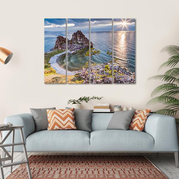 Shaman Rock And Lake Baikal Russia Canvas Wall Art-5 Horizontal-Gallery Wrap-22" x 12"-Tiaracle