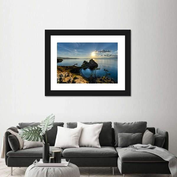 Shaman Rock On Island Of Olkhon And Lake Baikal Canvas Wall Art-3 Horizontal-Gallery Wrap-25" x 16"-Tiaracle