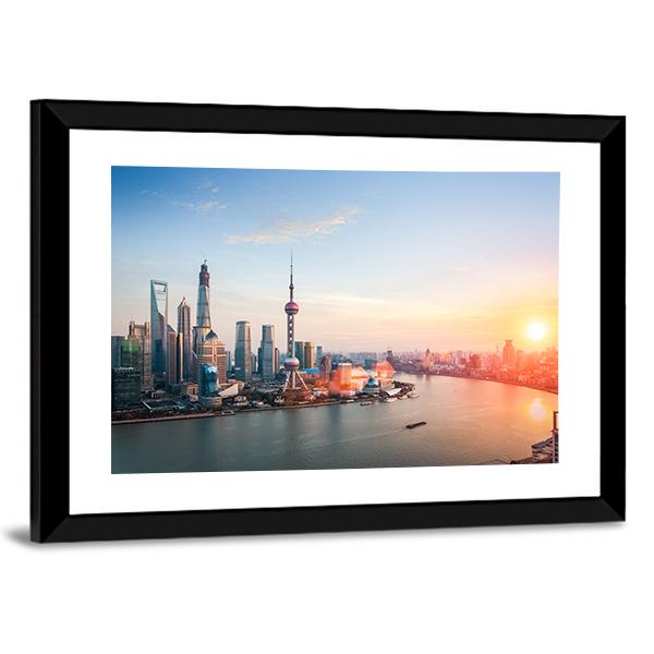 Shanghai At Dusk Canvas Wall Art-3 Horizontal-Gallery Wrap-25" x 16"-Tiaracle